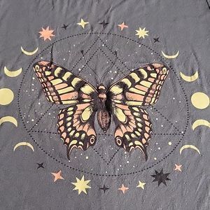 RAGDOLL Grey/Green Butterfly Stars  Mooncore Moon Phases Fitted Soft T-Shirt S